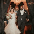 Bride Walking With Groom Wearing Wedding Dress Called Alistaire Lynette by Maggie Sottero