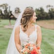 Bride Wearing Boho-Chic A-line Wedding Dress Courtney By Rebecca Ingram