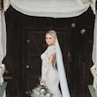 Bride Wearing Long Sleeved Lace Fit And Flair Dakota By Sottero And Midgley 