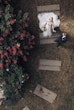 Bride Wearing Lace Aline Bridal Gown Called Harlem By Maggie Sottero Holding Hands With Groom In A Garden