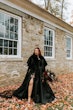 Bride Wearing Black Aline Wedding Dress Called Scarlet By Maggie Sottero In Fall Leaves