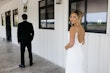 Bride In Ruched Draped Beading Alberta by Maggie Sottero with groom