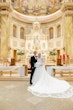 Bride Wearing Lace Princess Wedding Dress Called Norvinia By Sottero And Midgley With Groom In A Chapel