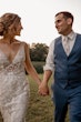 Real Bride In Floral Fit-and-Flare Wedding Dress with Illusion V-Back Called Greenley by Maggie Sottero