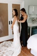 Bride Wearing Sexy Crepe Sheath Wedding Dress Cambridge By Sottero And Midgley