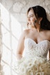 Bride in Opulent Stretch Satin Vintage Sheath Wedding Dress with Sweetheart Neckline called Yates by Maggie Sottero