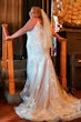 Real Bride in Lovely Plus Size Fit-and-Flare Wedding Dress to Flatter Curves with Additional Coverage Called Glorietta Lynette by Maggie Sottero