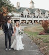 Groom with Bride in Sweetheart Neckline Wedding Dress with Floral Lace Motifs Called Hattie Lane Lynette Marie by Rebecca Ingram