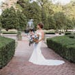 Bride Wearing Sparkly Fit And Flare Wedding Dress Called Anniston Lane By Maggie Sottero In A Garden