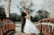 Groom With Bride Wearing White Lace A-line 