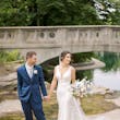 Bride In Simple Crepe V-neck Theodora Rebecca Ingram With Groom