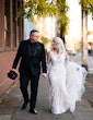 Bride Wearing Beaded Lace Wedding Dress Called Franklynn By Maggie Sottero Walking With Groom Holding Hands