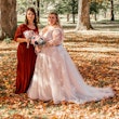 Bride at Fall Themed Wedding Wearing Vintage and Glamorous Wedding Dress Called Meryl Lynette by Maggie Sottero.