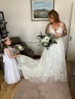 Flower Girl with Real Bride in Floral A-Line Wedding Dress with Soft, Dreamy Layers Called Lorenza by Maggie Sottero