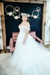 Bride Wearing Strapless Floral Princess Wedding Dress Orlanda By Maggie Sottero