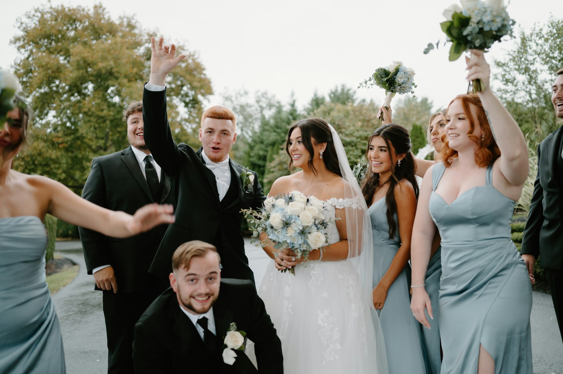 Bride Wearing Lace Princess Dress Called Harlem By Maggie Sottero With Bridal Party