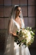 Real Bride in Mikado A-Line Bridal Dress with Plunging V-Neckline Called Raven Marie by Maggie Sottero