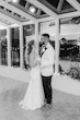 Bride In Lace Crepe Wedding Dress Called Baxley By Rebecca Ingram With Groom