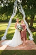 Young Girl with Bride in Beaded Chiffon Sheath Wedding Dress Called Lorraine by Rebecca Ingram