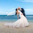 Groom With Bride Wearing Lace Mermaid Style Wedding Dress Alistaire By Maggie Sottero