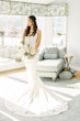 bride in lace crepe sheath wedding dress