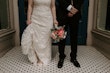 Bride Wearing Rustic Lace Wedding Dress Called Larkin Lynette By Rebecca Ingram And Groom