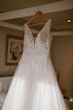 Real Bride's Nature-Inspired Tulle Wedding Dress with Plunging V-Neckline Called Jenessa by Rebecca Ingram