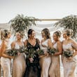Bride Wearing Black Fit And Flare Wedding Dress Called Zander Lane By Sottero And Midgley With Bridesmaids