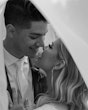 Groom With Bride Wearing Modest Cap Sleeve Ball Gown Pearson By Maggie Sottero