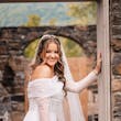 Bride Wearing Sheath Wedding Dress With Pearls Drew Marie By Maggie Sottero