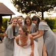 Bride In V-neck A-line Minerva Rebecca Ingram With Bridesmaids