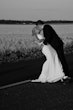 Real Bride in Bead Embroidery Deep Keyhole Back Wedding Dress Named Bellarose By Rebecca Ingram with Groom