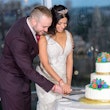 Bride In Lace Sheath Wedding Dress Called Delilah By Maggie Sottero With Groom