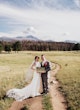 Bride Wearing Sexy Lace Wedding Dress Called Hazel By Rebecca Ingram And Groom In Rocky Mountain National Park