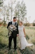 Groom With Bride Wearing Lace Wedding Dress With Illusion Back Verina Marie By Maggie Sottero