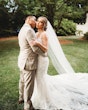 Bride In Lace V-Neck Wedding Dress Called Canberra By Maggie Sottero