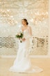 Modern Bride Wearing Mikado Mermaid Wedding Dress With Puff Sleeves Called Pippa By Rebecca Ingram