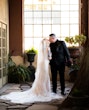 Bride Wearing Beaded Lace Wedding Dress Called Franklynn By Maggie Sottero Kissing Groom