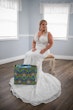 Bride Sitting Wearing Glamorous Sheath Art Deco Dress Called Elaine By Maggie Sottero 