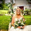 Bride at an Outdoor Wedding Wearing Lace Ballgown Wedding Dress Called Olivia by Rebecca Ingram