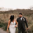 Bride Wearing Art Deco Wedding Dress Called Luella By Sottero And Midgley Holding Hands And Walking With Groom