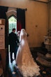 Real Bride in Floral Lace A-Line Wedding Dress with Beaded V-Neckline Called Sasha by Maggie Sottero