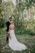 Groom With Bride Wearing Lace Wedding Dress With Illusion Back Verina Marie By Maggie Sottero