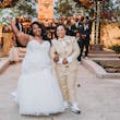 Real Bride in Ruched Tulled Mermaid Wedding Dress with Beaded Lace Motifs Called Georgia by Rebecca Ingram