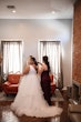 Bride In V-neck Ballgown Fatima Maggie Sottero With Bridesmaid In Wine