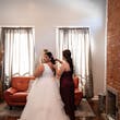 Bride In V-neck Ballgown Fatima Maggie Sottero With Bridesmaid In Wine