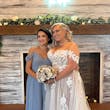 Real Bride in Romantic Sweetheart Neckline Wedding Dress with Floral Lace Motifs Called Hattie Lane Lynette Marie by Rebecca Ingram