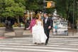 Bride Wearing Simple Ballgown Wedding Dress Called Fortune By Maggie Sottero With Groom Walking Across The Street