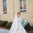 Bride Wearing Illusion Sleeve A-line Wedding Dress Called Raphael By Maggie Sottero
