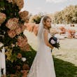 Bride Wearing Square Neck Long Sleeve Floral Wedding Dress Called Sawyer By Sottero And Midgley With Long Veil